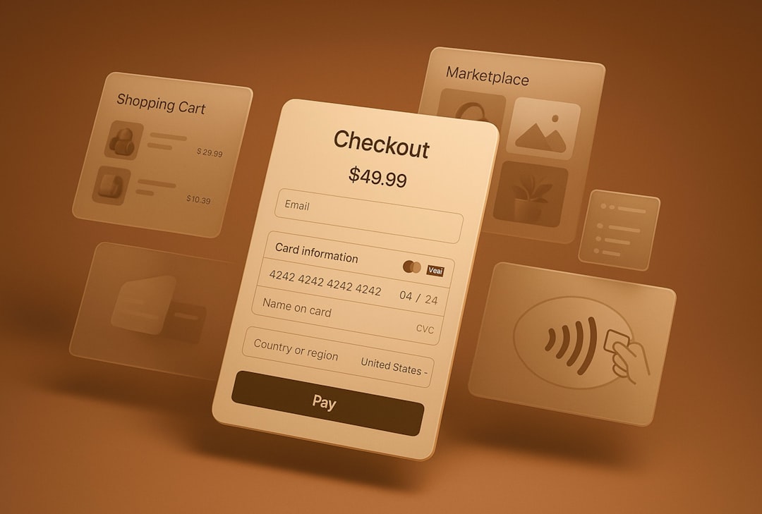 Online checkout screen with payment details and shopping cart