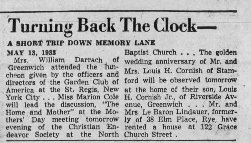 LeBaron Hart Lindauer (1878-1945) in The Daily Item Port Chester, New York on May 13, 1953 republishing a story from May 13, 1933.jpg